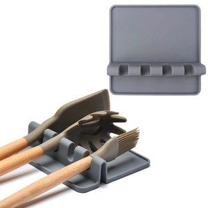 Silicone Heat Resistant Multiple Utensil Rest With Drip Pad (Gray)
